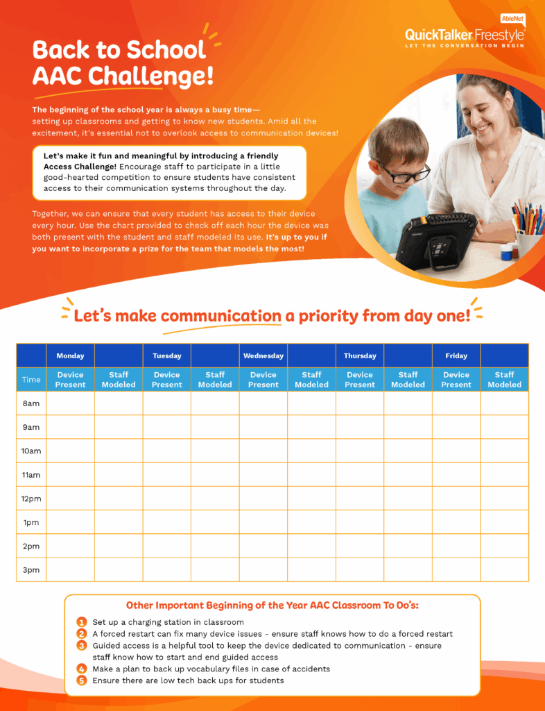 Image of the Back to School AAC Challenge Worksheet