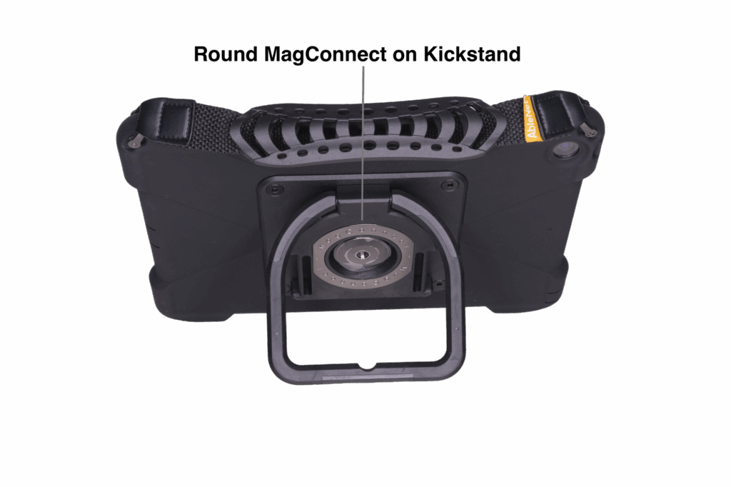 image of QuickTalker Freestyle with a round MagConnect attachment on the kickstand.