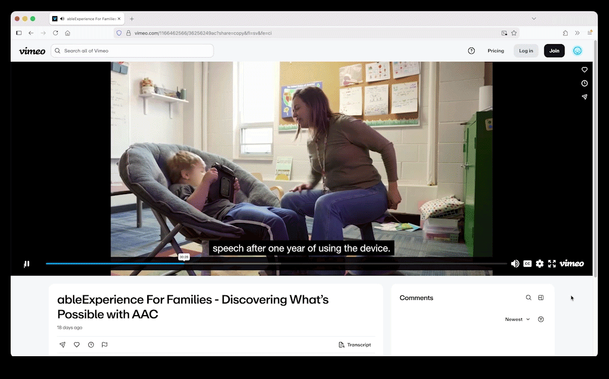 GIF 演示如何更改 Vimeo 视频的 CC 语言。