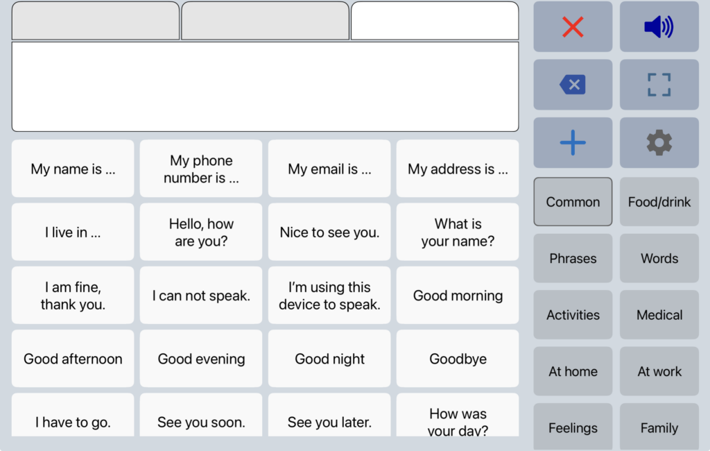 A screenshot of the grid of Speech Assistant