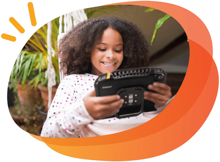 Young girl smiling tablet