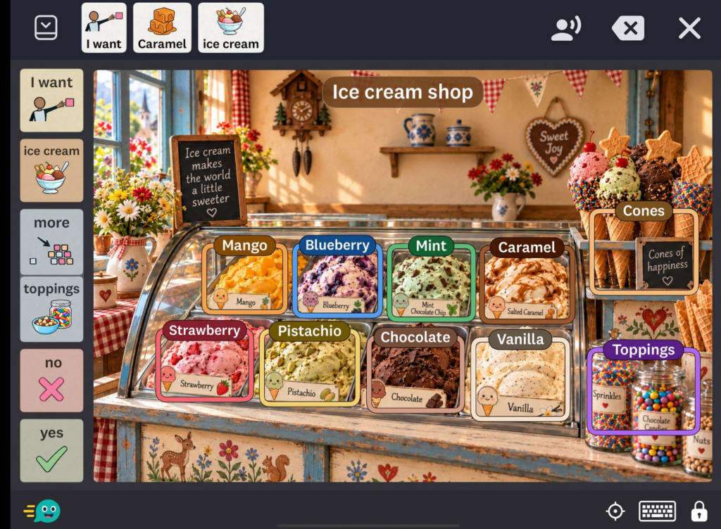 Fast AAC Ice Cream Shop Visual Scene Example