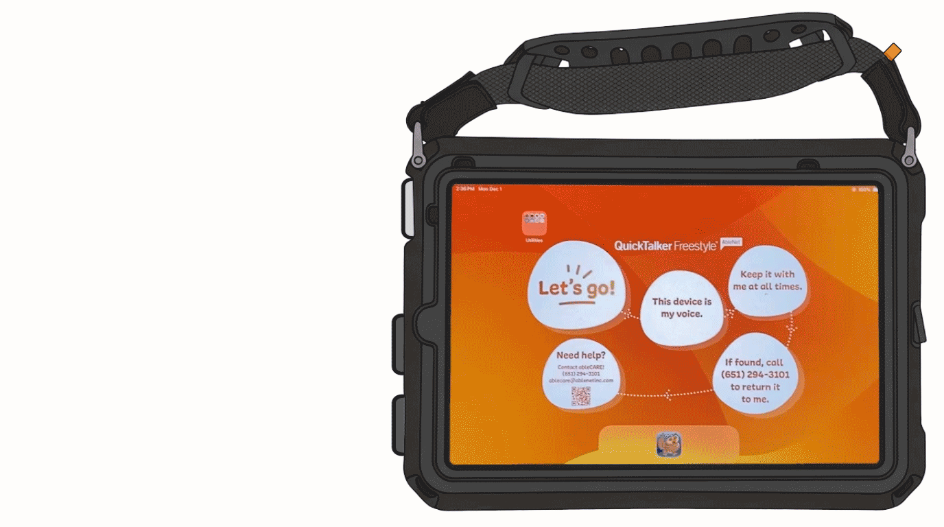 Animation of pushing buttons to take a screenshot on a QuickTalker Freestyle Mini.